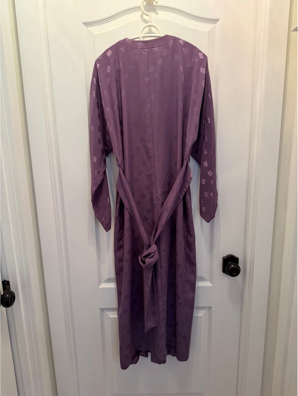 Purple Jacquard Maxi Dress Long Sleeve Tie Waist Split Neck Size 14 Unbranded